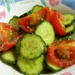 Easy Tomato and Cucumber Salad with Sesame Ponzu Dressing A picture of Easy Tomato and Cucumber Salad with Sesame Ponzu Dressing.
