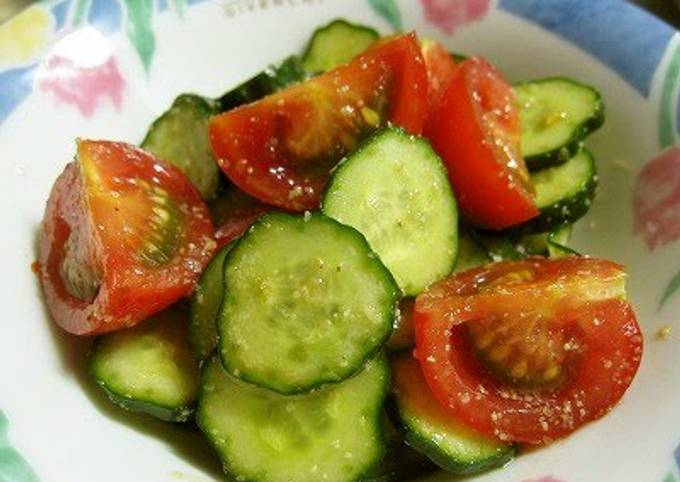 Simple Way to Make Speedy Easy Tomato and Cucumber Salad with Sesame Ponzu Dressing