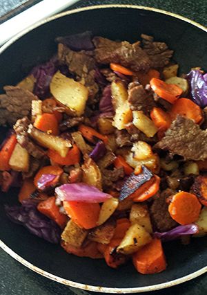A picture of Left over carne asada w/Veggies.