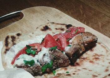 New Recipe Greek souvlaki pork kebab and tzatziki sauce Restaurant Style