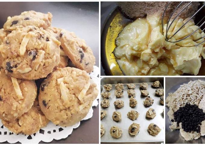 Biskut nestum ranggup dengan madu, cip coklat & almond