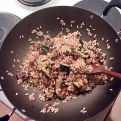 A picture of Mushroom and zucchini risotto.