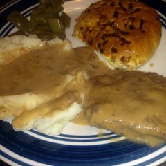 A picture of Crockpot cubed steak and gravy.
