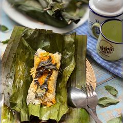 Grilled Rice in Banana Leaves/Nasi Bakar A picture of Grilled Rice in Banana Leaves/Nasi Bakar.