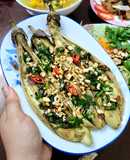 Cà tím nướng, xốt mỡ hành, nước tương