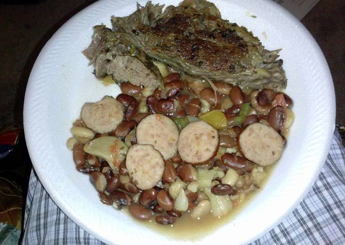 Chuck roast and pantry beans with hamhock and sausage