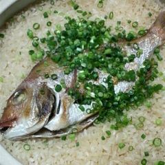 A picture of Taimeshi - Sea Bream Rice in an Earthenware Pot.