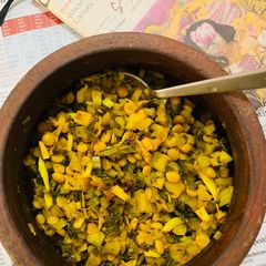 A picture of Gobhi danthal with chana dal (cauliflower stalk with chickpea lentils).