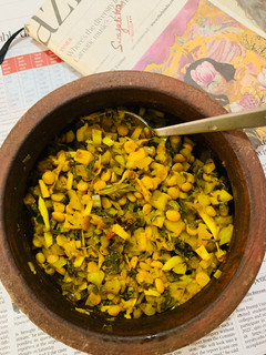 A picture of Gobhi danthal with chana dal (cauliflower stalk with chickpea lentils).
