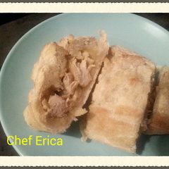 A picture of French bread stuffed.