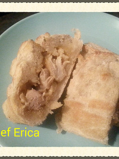 A picture of French bread stuffed.