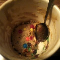 A picture of No bake single serve cookie in a mug.