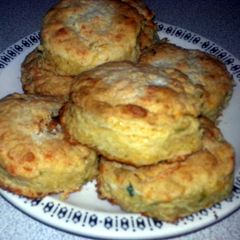 A picture of Cornmeal cheddar cheese garlic chive biscuits.