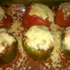 A picture of Stuffed Peppers with Beef and Rice.