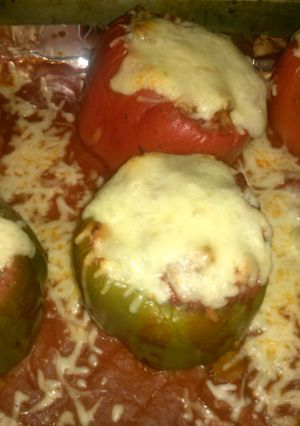 A picture of Stuffed Peppers with Beef and Rice.