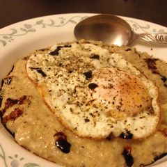 Asian Style Savoury Oatmeal with Fried Egg A picture of Asian Style Savoury Oatmeal with Fried Egg.