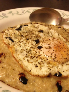A picture of Asian Style Savoury Oatmeal with Fried Egg.