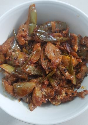 A picture of Brinjal Fry 🍆🍆/ Eggplant recipe / Quick side dish recipe for rice 😋😋.