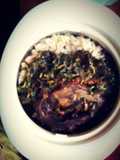 Rice & Beans with roasted fish & steamed Spinach