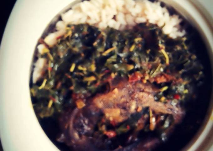 Rice & Beans with roasted fish & steamed Spinach