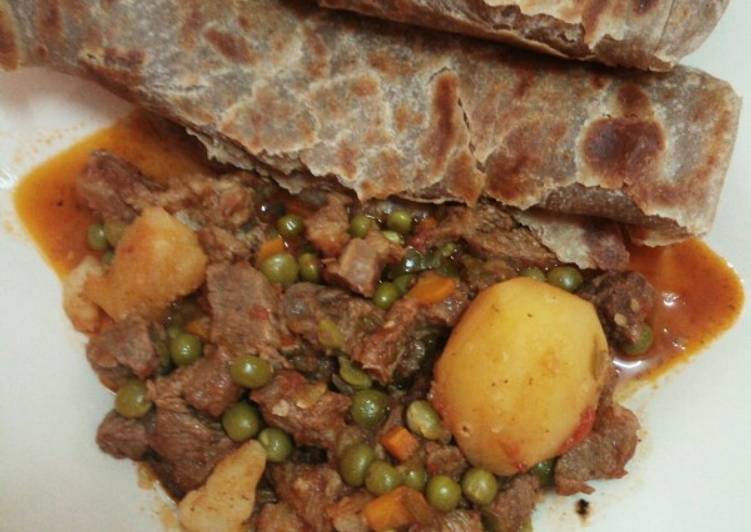 Simple Way to Make Speedy Beef peas stew with brown chapati
