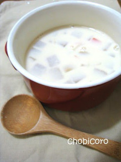 A picture of Miso and Soy Milk Soup with Chunky Vegetables.