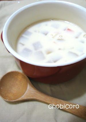 A picture of Miso and Soy Milk Soup with Chunky Vegetables.