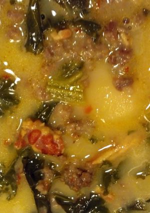 A picture of Sausage, Kale, and Potato Soup.