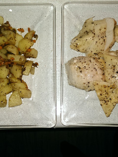 A picture of Sautéd Potatoes and Roasted Chicken Breast.