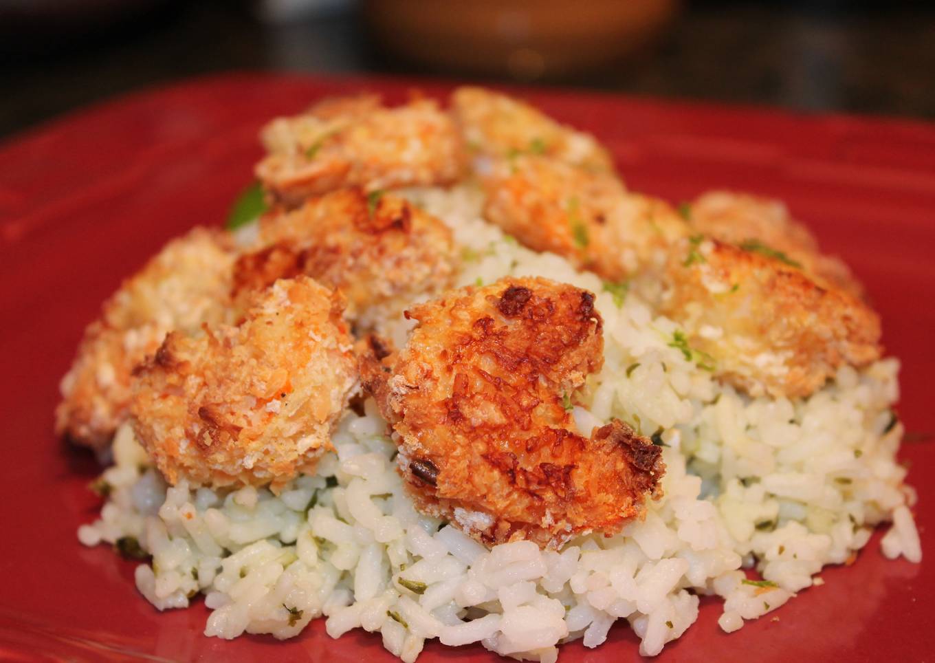 Coconut shrimp with lemon and coriander rice