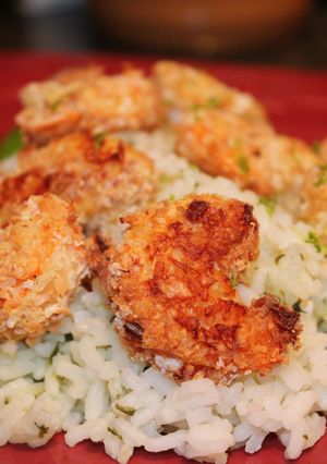 A picture of Coconut Shrimp with Lime & Cilantro rice.