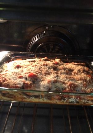 A picture of Eggplant Basil Mozzarella Parmesan.