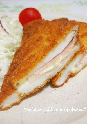 A picture of Crusty Fluffy Fried Hanpen with Ham and Cheese.