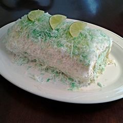 A picture of Coconut Cake Roll with Key Lime Cream Filling.