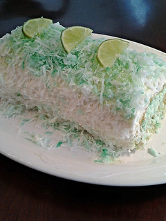 A picture of Coconut Cake Roll with Key Lime Cream Filling.