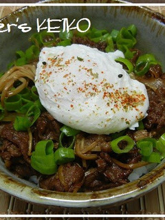 A picture of Beef, Egg, and Onion Rice Bowl.