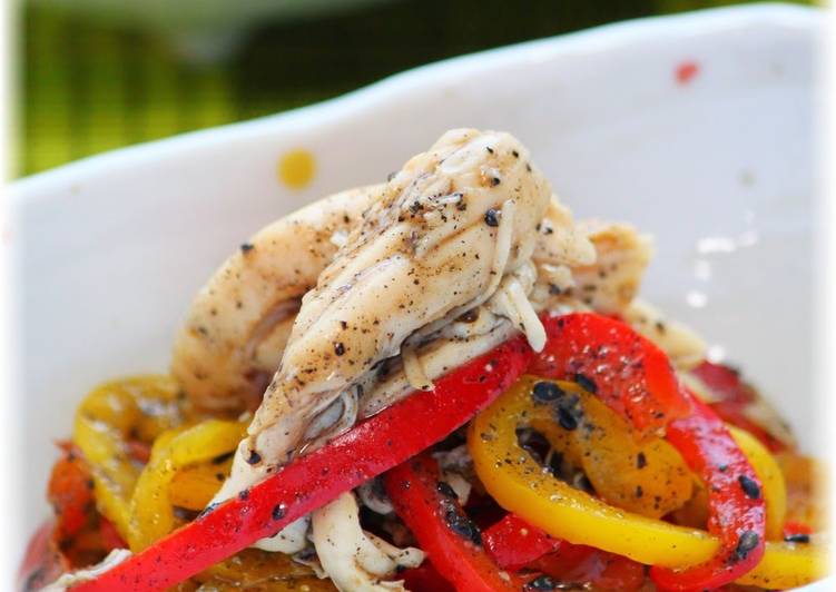 Recipe of Super Quick Homemade Chicken Tenders &amp; Bell Peppers with Black Sesame Sauce