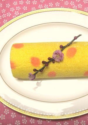 A picture of Peach Blossom Roll Cake for Doll Festival.