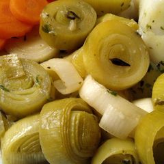 A picture of Vickys Braised Leeks Side Dish, GF DF EF SF NF.