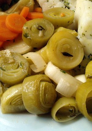 A picture of Vickys Braised Leeks Side Dish, GF DF EF SF NF.