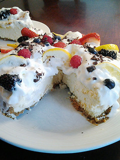 A picture of Lemon Cheesecake with Butter Cookie Crust.