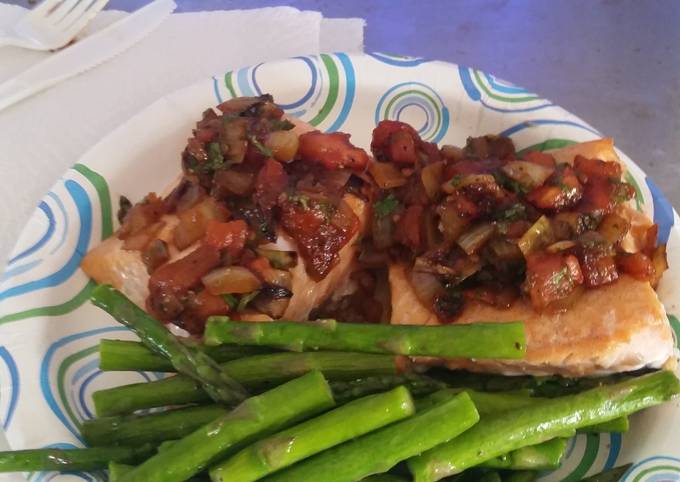 Recipe of Favorite baked salmon w tomato cilantro relish