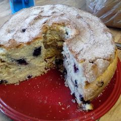 A picture of Sour cream and blueberry coffee cake.