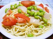 A picture of scallops and pasta