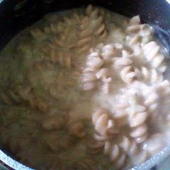 A picture of Cream Of Broccoli Soup w/ Wheat Pasta.