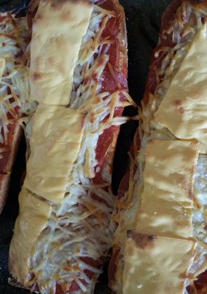 A picture of Homemade french bread pizza.