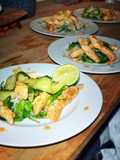 Lemongrass chicken with mihoe and spinach & cucumber salad