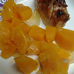 A picture of Butternut squash with pork loin.