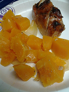 A picture of Butternut squash with pork loin.