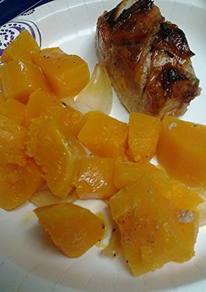 A picture of Butternut squash with pork loin.